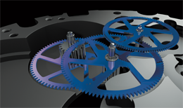 Tren de ruedas de silicio (rueda de centro, mediana y segundero) del reloj "Superocean Héritage Chronoworks" de Breitling.